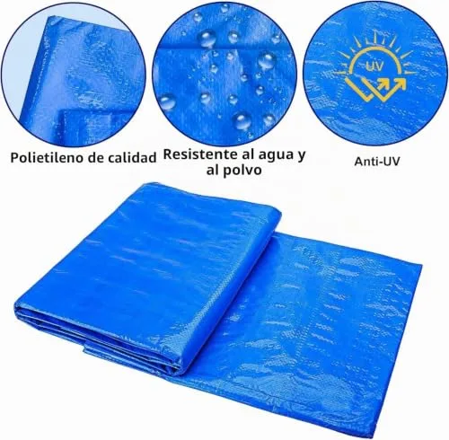 BEST&FREE ▫️ Lonas impermeáveis para exterior sem ilhós (250 x 450 cm). Plástico resistente para cobrir tudo, ideal para proteger móveis, lenha e terraços. Lona protetora para o chão e base de piscinas desmontáveis de jardim 3