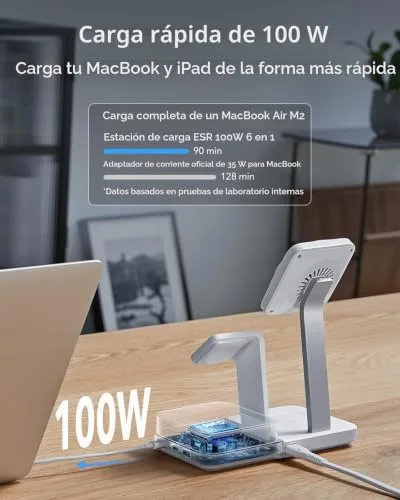 ESR ▫️ Estação de Carregamento GAN 6 em 1 100 W + CryoBoost, Compatível com Suporte para Carregador MagSafe, Carregador Sem Fios Magnético para iPhone 15/14/13/1 5
