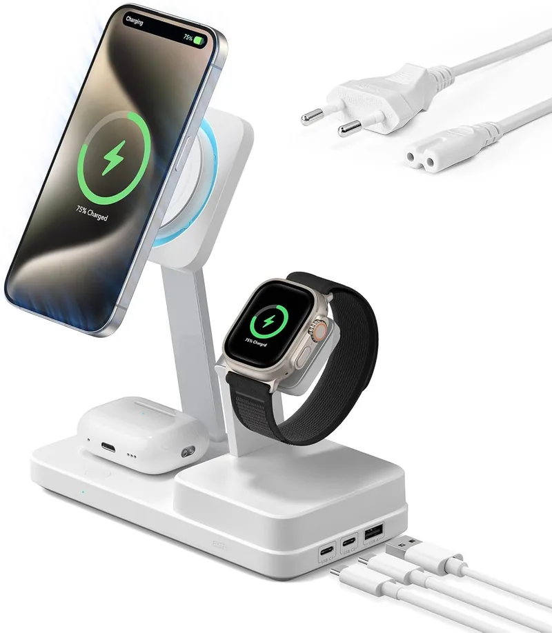 ESR ▫️ Estação de Carregamento GAN 6 em 1 100 W + CryoBoost, Compatível com Suporte para Carregador MagSafe, Carregador Sem Fios Magnético para iPhone 15/14/13/1