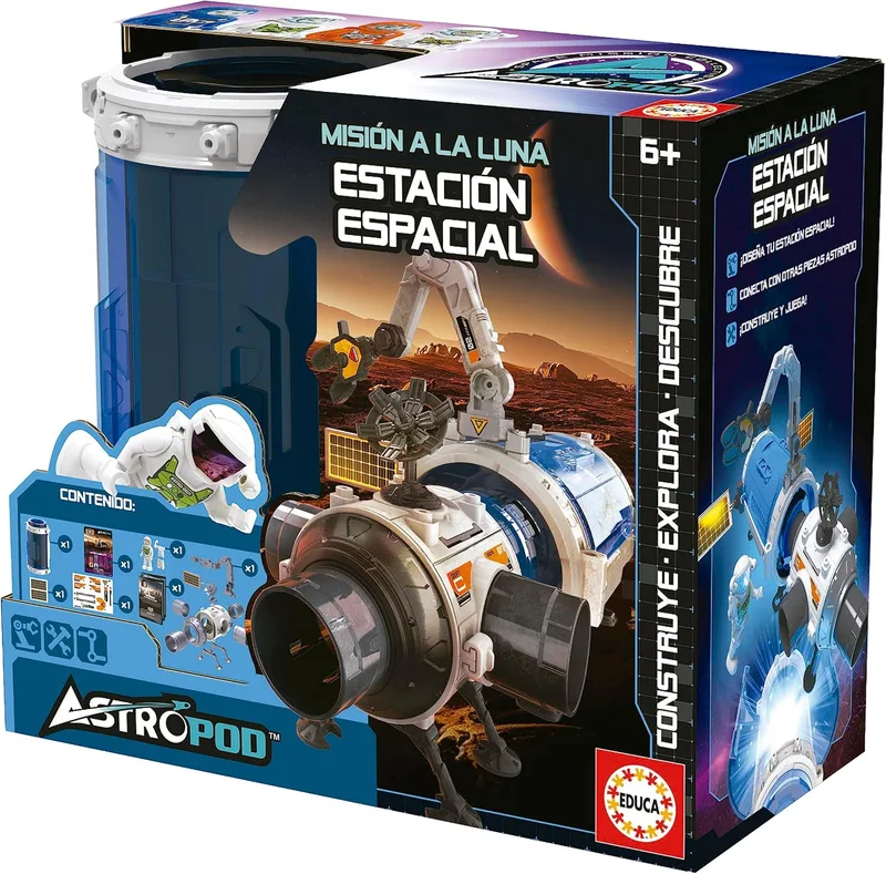 Educa ▫️ Missão à Lua - Estação Espacial, constrói e brinca ligando várias cápsulas para fazer crescer a estação espacial; com mais de 31 peças; recomendado para maiores de 6 anos (41344)