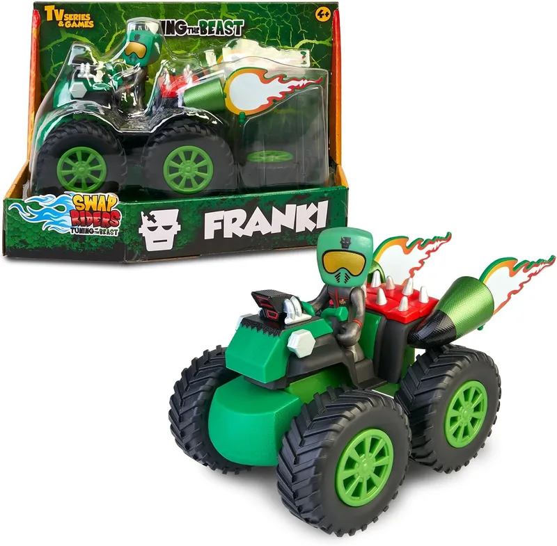 Swap Riders ▫️ Quad Franki, veículo de brincar com design inspirado em Frankenstein, com 1 figura de um piloto, mais de 12 peças intercambiáveis, para meninos e meninas a partir dos 4 anos, da marca Famosa (WAP01300)