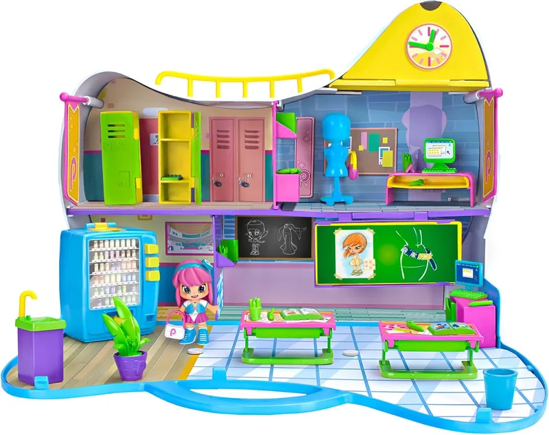 Pinypon ▫️ New York High School, recria cenas da série PINY, sala de aula do liceu, área de descanso e gabinete do diretor com acessórios, em forma de mala, Famosa (PNP03000)