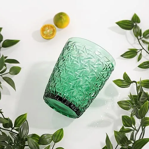 Joeyan ▫️ Verde Copos de Água com Relevo, Copos de Vidro, Copos de Água para Refrigerantes, Cocktails, Chá, Sumos, Bebidas e Leite, 300 ml, Conjunto de 6, Adequados para a máquina de lavar louça 4