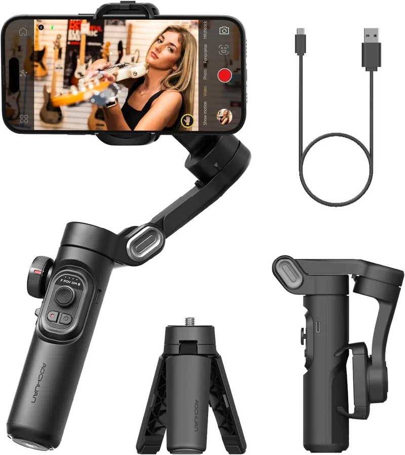 AOCHUAN ▫️ Gimbal Stabilizer Smartphone Telefone Vídeo: Gimbal dobrável de 3 eixos portátil TikTok Youtube Vlog Gravação, Smart XE Phone Gimbal Smartphone Gimbal Stabilizer