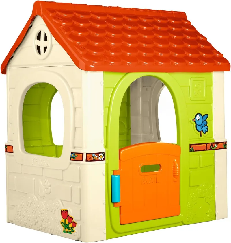 FEBER ▫️ Casa de brincar infantil Fantasy House, com porta rebatível, para brincar ao ar livre ou em casa, resistente e fácil de montar, para crianças dos 2 aos 6 anos, Famosa (FEH17000), Versão atual