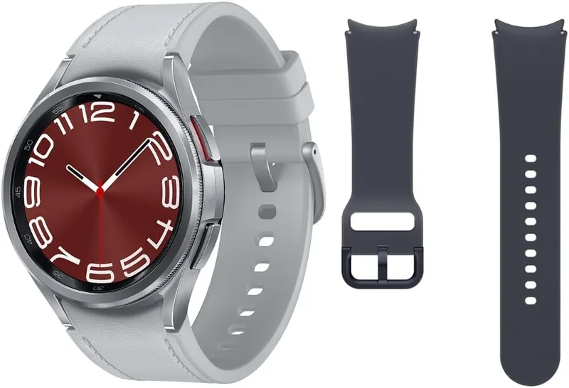 Samsung ▫️ Galaxy Watch6 Classic 4G LTE, 43 mm + Bracelete de substituição - Smartwatch, Monitorização da saúde, Monitorização desportiva, Bateria de carregamento rápido, Prateado (Versão inglesa)