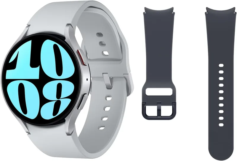 Samsung ▫️ Galaxy Watch6 4G LTE, 44 mm + Bracelete de substituição - Smartwatch, Monitorização da Saúde, Monitorização Desportiva, Prateado (Versão Espanhola)