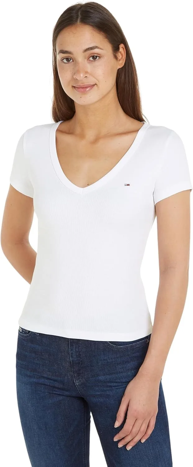 Tommy Jeans ▫️ T-shirt de manga curta com decote em V para mulher