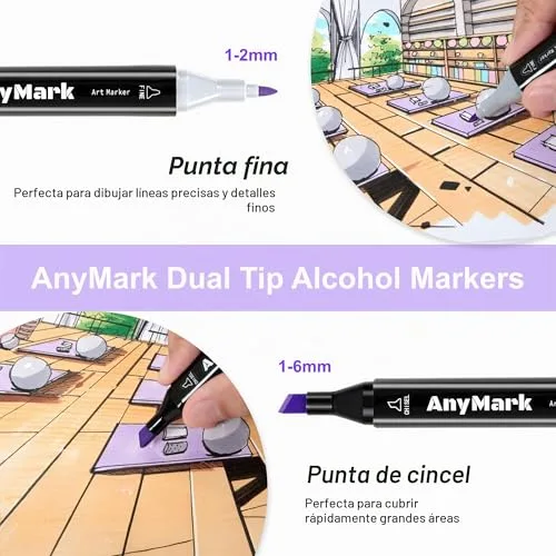 AnyMark ▫️ Canetas de marcação com álcool, 120 cores, ponta dupla biselada e fina 2