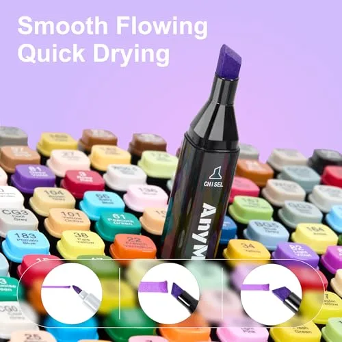 AnyMark ▫️ Canetas de marcação com álcool, 120 cores, ponta dupla biselada e fina 3