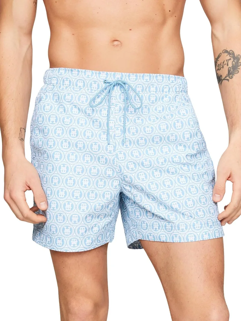 Tommy Hilfiger ▫️ Fato de banho para homem, tamanho médio, com cordão de ajuste e padrão, perna média