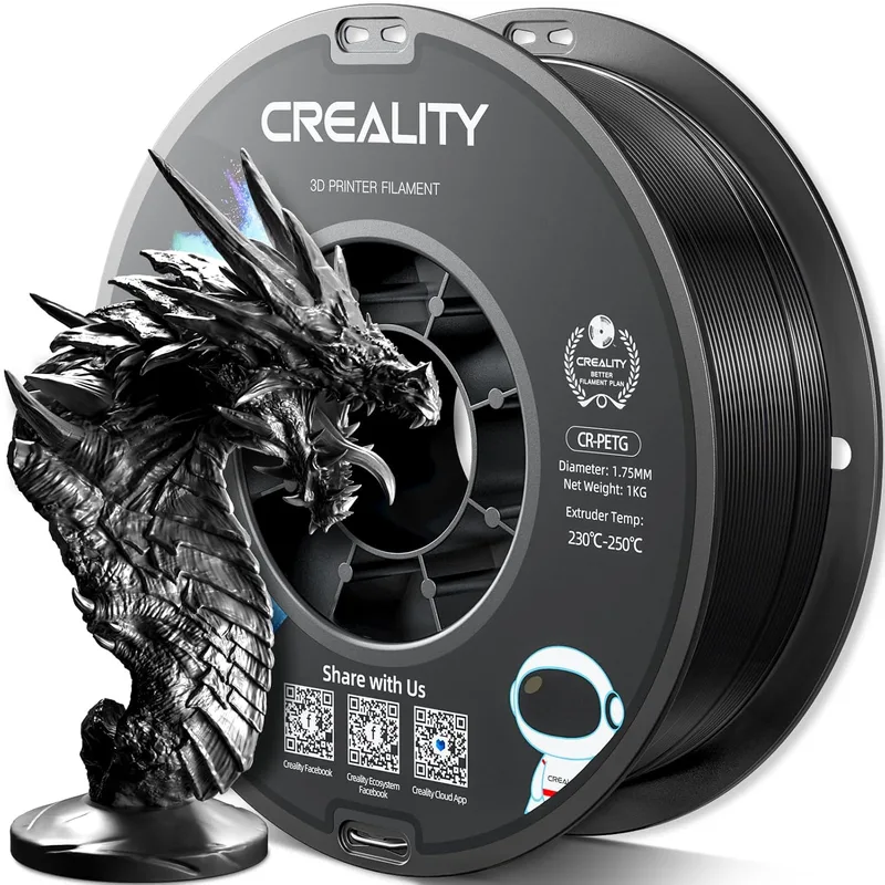 YOOPAI ▫️ Filamento PETG Creality 1.75mm, Forte Tenacidade, Inodoro, Melhor Fluxo, Impressora 3D Filamento para Impressora 3D Precisão Dimensional +/- 0.03mm, 1KG PETG Preto