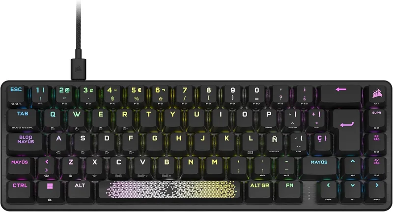 Corsair ▫️ Teclado com fios K65 Pro Mini RGB 65% ótico-mecânico para jogos - Switches OPX - Teclados PBT de disparo duplo - Compatível com iCUE - QWERTY ES - Preto