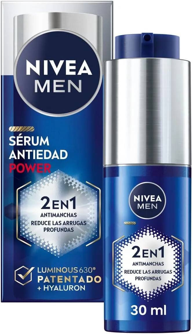 NIVEA MEN ▫️ POWER Sérum Anti-Envelhecimento 2 em 1 - Sérum Hidratante para Rosto Masculino - Anti-Manchas e Anti-Rugas - Com Luminous 630 e Ácido Hialurónico - Reduz as Rugas Profundas - Todos os Tipos de Pele - 30 ml