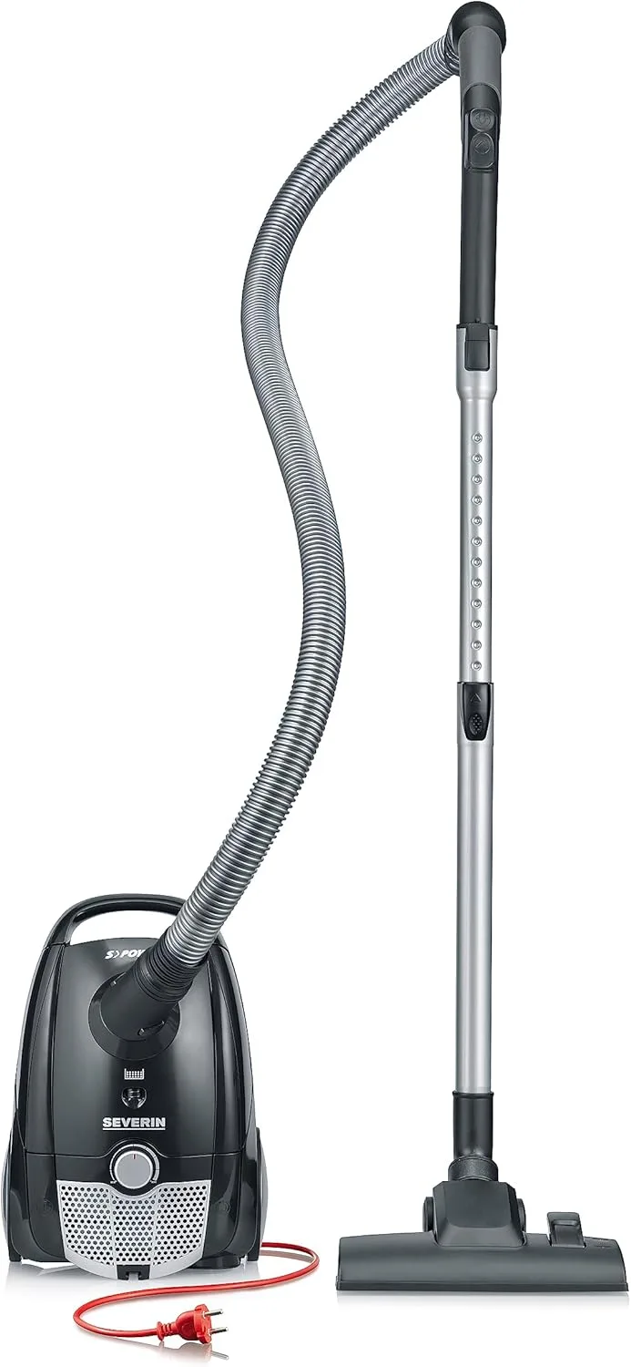 Severin ▫️ Aspirador com saco S'POWER, aspirador potente com acessórios práticos, aspirador silencioso com rodas de 360° para uma grande mobilidade, preto, BC 7030