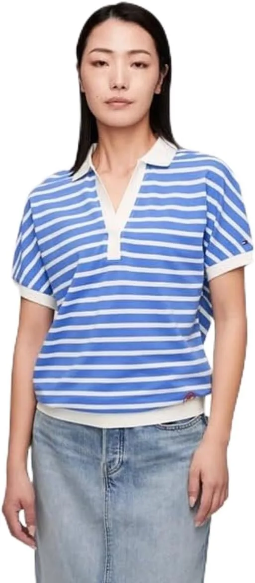 Tommy Hilfiger ▫️ Polo de manga curta para mulher, corte regular