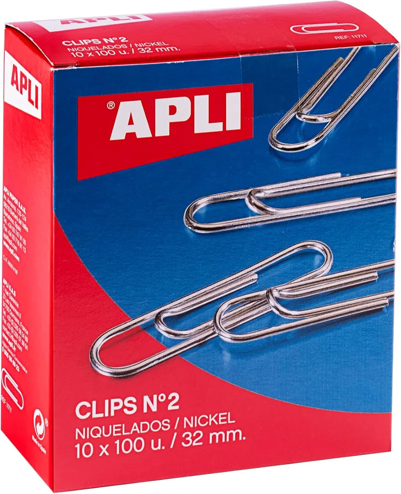 APLI ▫️ 19659 - embalagem de clipes galvanizados n.º 2, 32 mm - 1000 unidades.