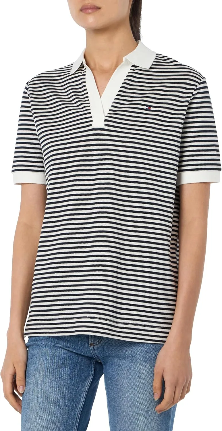 Tommy Hilfiger ▫️ Polo de manga curta para mulher, corte regular