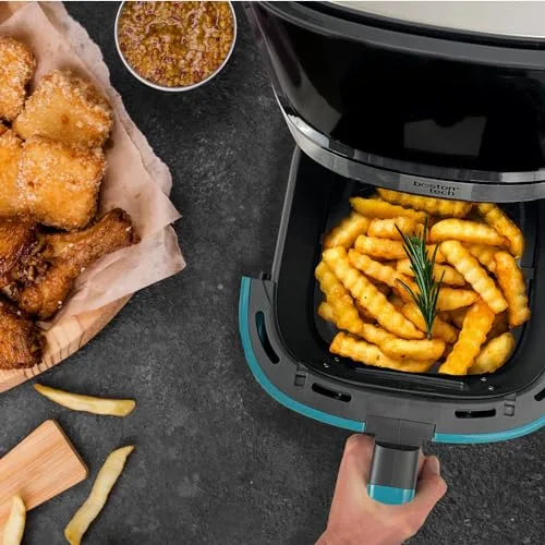 Boston Tech ▫️ EUDAI Fritadeira de Ar Quente 6,5 L, Fritadeira sem Óleo com Janela, 8 programas, Ecrã LED, Controlo Tátil, Temperatura Regulável, Cesto Antiaderente, Temporizador, 1700 W, Inclui Livro de Receitas, Aço Inoxidável. 3