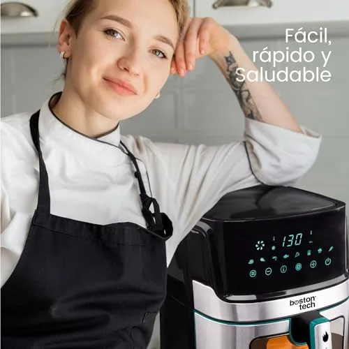 Boston Tech ▫️ EUDAI Fritadeira de Ar Quente 6,5 L, Fritadeira sem Óleo com Janela, 8 programas, Ecrã LED, Controlo Tátil, Temperatura Regulável, Cesto Antiaderente, Temporizador, 1700 W, Inclui Livro de Receitas, Aço Inoxidável. 4