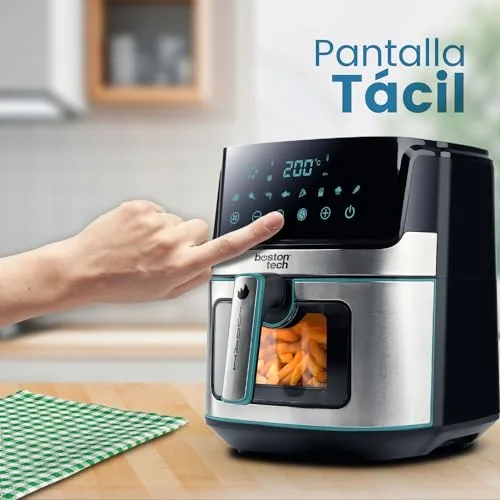 Boston Tech ▫️ EUDAI Fritadeira de Ar Quente 6,5 L, Fritadeira sem Óleo com Janela, 8 programas, Ecrã LED, Controlo Tátil, Temperatura Regulável, Cesto Antiaderente, Temporizador, 1700 W, Inclui Livro de Receitas, Aço Inoxidável. 5