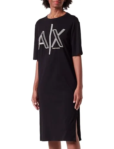 Armani Exchange ▫️ Sustainable, com estampado de logótipo grande, decote redondo, vestido casual para mulher 3