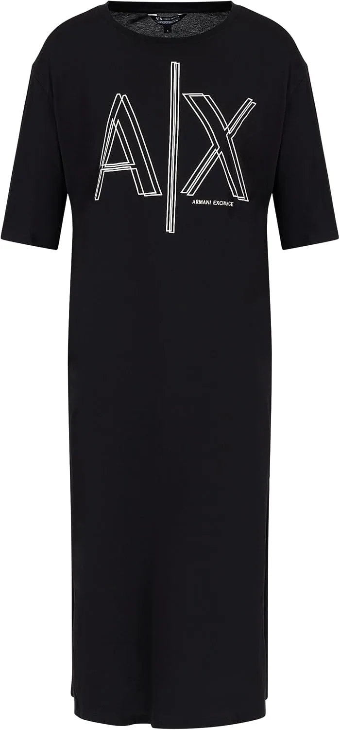 Armani Exchange ▫️ Sustainable, com estampado de logótipo grande, decote redondo, vestido casual para mulher