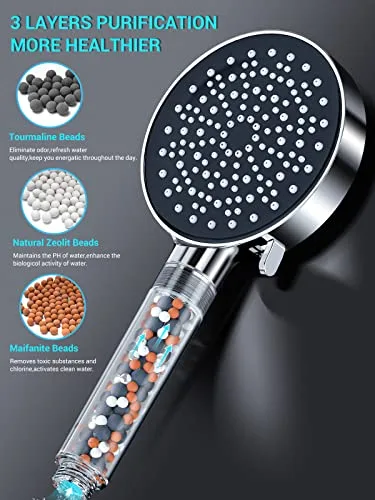 YEAUPE ▫️ Chuveiro tipo alcachofra com mangueira de 1,8 m e filtro, chuveiro de alta pressão com 6 modos de jato, cabeça de duche anticalcário e economizadora de água, cromado 4