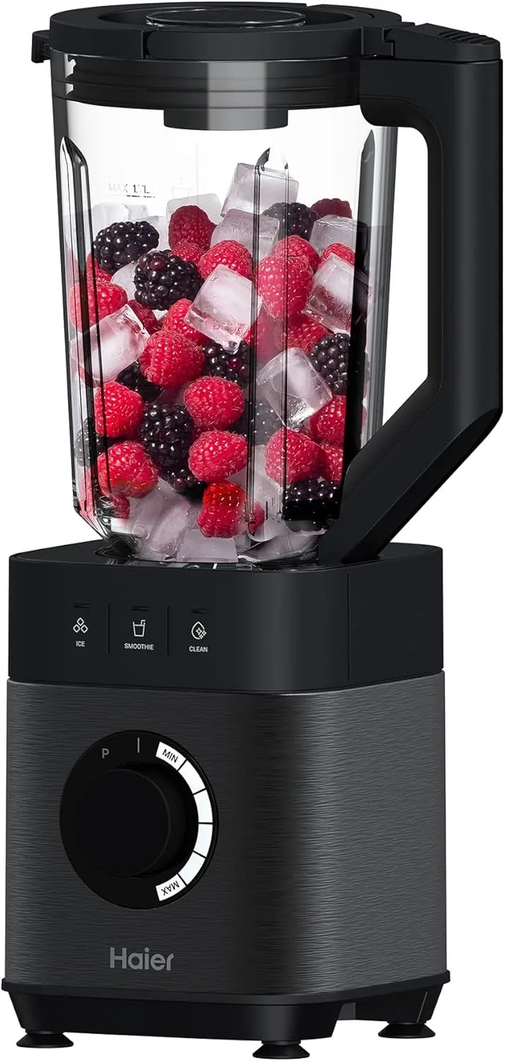 Haier ▫️ Liquidificador com triturador de gelo, para smoothies, 5 velocidades variáveis, limpeza automática, jarro de vidro de 1,7 L, jarro portátil de 0,6 L, 1200 W [Série I-Master 5]