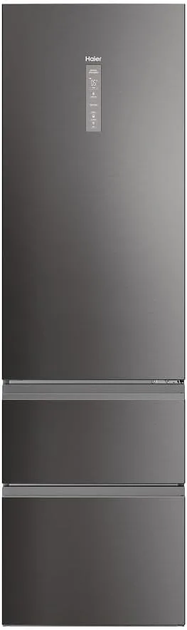 Haier ▫️ 3D 60 Series 5 HTW5620CNMP - Frigorífico combinado, gavetas de acesso direto, WIFI, prateleira para garrafas, motor inverter, My Zone Pro, zona de humidade, Total No Frost, LxA 59,5x205cm, 414L, luz LED, aço inoxidável escuro