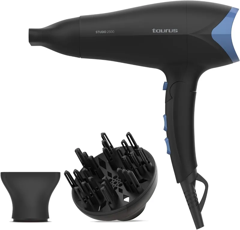 Taurus ▫️ Secador de cabelo - Studio 2500 | inclui concentrador e difusor | 2400 W de potência | Dobrável e compacto | Muito leve | Função ar frio | Filtro amovível