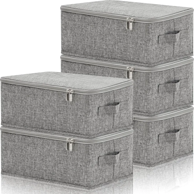 Soaoo ▫️ 5 caixas de arrumação em tecido com tampa, 15 x 10 x 6 polegadas, empilháveis, dobráveis, com tampa e pega, caixa de arrumação rígida dobrável, caixas de arrumação para roupa,