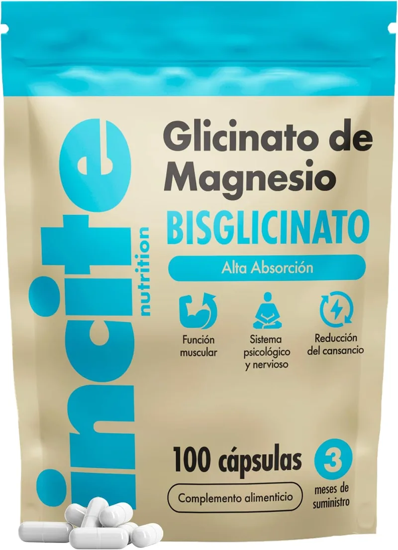 Incite Nutrition ▫️ Bisglicinato de magnésio - 500 mg - Alta potência - 100 cápsulas veganas (fornecimento para 3 meses) - Bisglicinato de alta biodisponibilidade - Melhoria do sono - Glicinato de magnésio para dormir