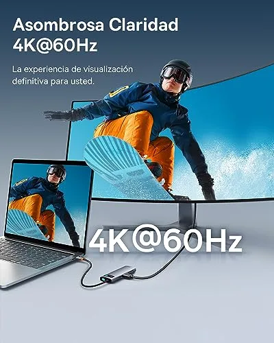 Baseus ▫️ Adaptador Hub USB-C 7 em 1 com HDMI 4K a 60 Hz, PD 100 W, 3 portas USB-A 3.0 a 5 Gbps, leitor de cartões SD/TF, estação de acoplamento para portátil compatível com Windows/Mac/iPad/Steam Deck/Rog Ally 3