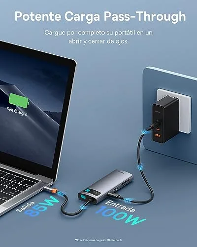 Baseus ▫️ Adaptador Hub USB-C 7 em 1 com HDMI 4K a 60 Hz, PD 100 W, 3 portas USB-A 3.0 a 5 Gbps, leitor de cartões SD/TF, estação de acoplamento para portátil compatível com Windows/Mac/iPad/Steam Deck/Rog Ally 4