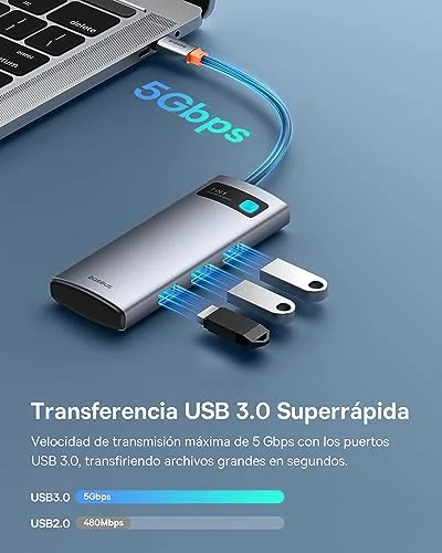 Baseus ▫️ Adaptador Hub USB-C 7 em 1 com HDMI 4K a 60 Hz, PD 100 W, 3 portas USB-A 3.0 a 5 Gbps, leitor de cartões SD/TF, estação de acoplamento para portátil compatível com Windows/Mac/iPad/Steam Deck/Rog Ally 5
