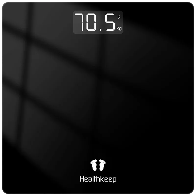 Healthkeep ▫️ Balança de casa de banho digital com ecrã LED, balança de precisão para peso corporal, capacidade máxima de 180 kg, tecnologia Step-on, design elegante, preta