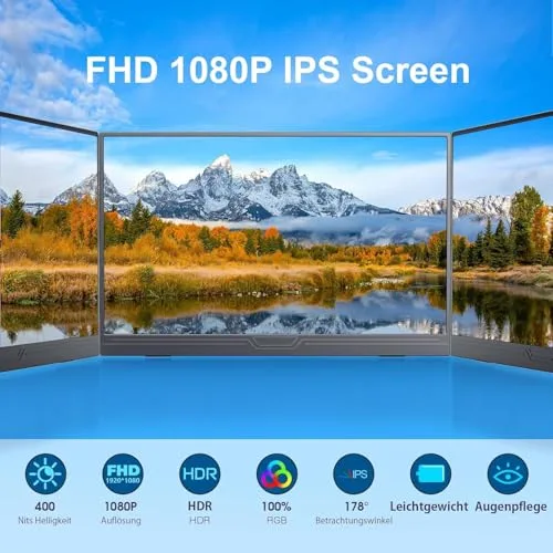CUIUIC ▫️ Monitor portátil de 15,6" com ligação USB-C, 1080P HDR, com suporte e capa 2