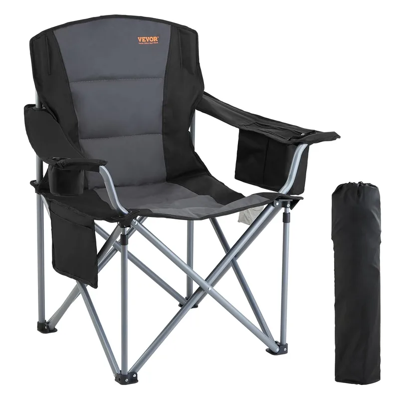 VEVOR ▫️ Cadeira de campismo dobrável 98x63x99 cm Aço inoxidável Cadeira de pesca exterior Cadeira de pesca exterior Carga 158kg Assento dobrável portátil leve com suporte para copos 3 sacos de armazenamento para piquenique Caminhadas