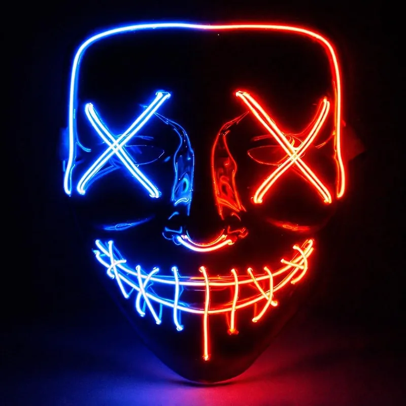 TK Gruppe Timo Klingler ▫️ Máscara LED de Halloween ao estilo «Purge», iluminação regulável e rosto luminoso – Fato para homens e mulheres para o Halloween e o carnaval (várias cores à escolha)