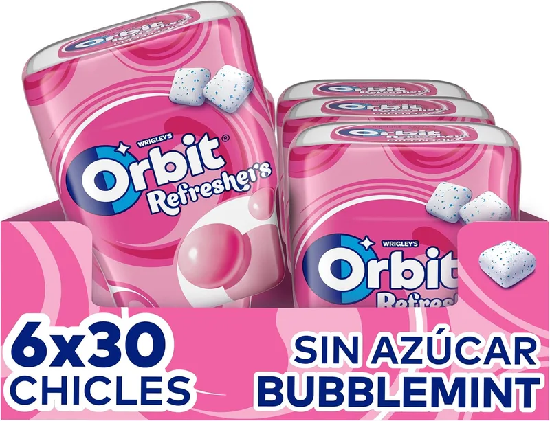 Orbit ▫️ Refreshers Pastilhas Elásticas Sem Açúcar Sabor Bubblemint 6 embalagens de 30 unidades