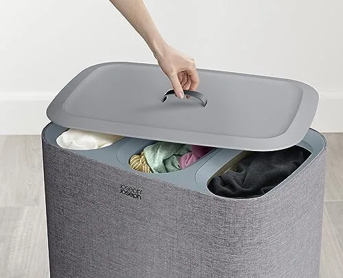 Joseph Joseph ▫️ Tota Trio, Cesto para roupa suja com tampa, 90 litros, sistema de separação da roupa suja com 3 sacos removíveis com alças, cinzento 4