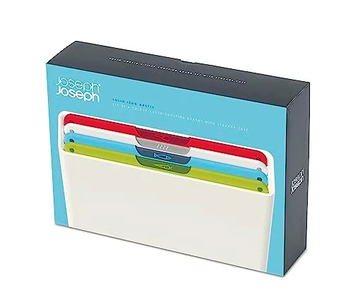 Joseph Joseph ▫️ Folio Icon Tábuas de cortar antiderrapantes, codificadas por cores, 4 peças, com estojo de arrumação, tamanho médio, branco 6