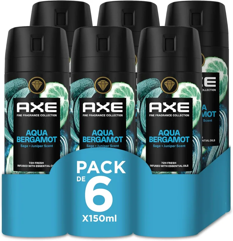 AXE ▫️ Pacote Economia - Desodorizante em aerossol para homem Aqua Bergamot, fragrância premium, 6 x 150 ml