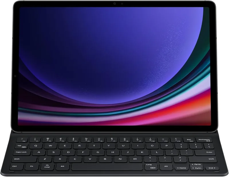 Samsung ▫️ Book Cover Keyboard Slim EF-DX710 para Galaxy Tab S9 / Tab S9 FE, capa de uma peça, design fino e leve, teclado QWERTZ, pino POGO, compartimento para S Pen, preto