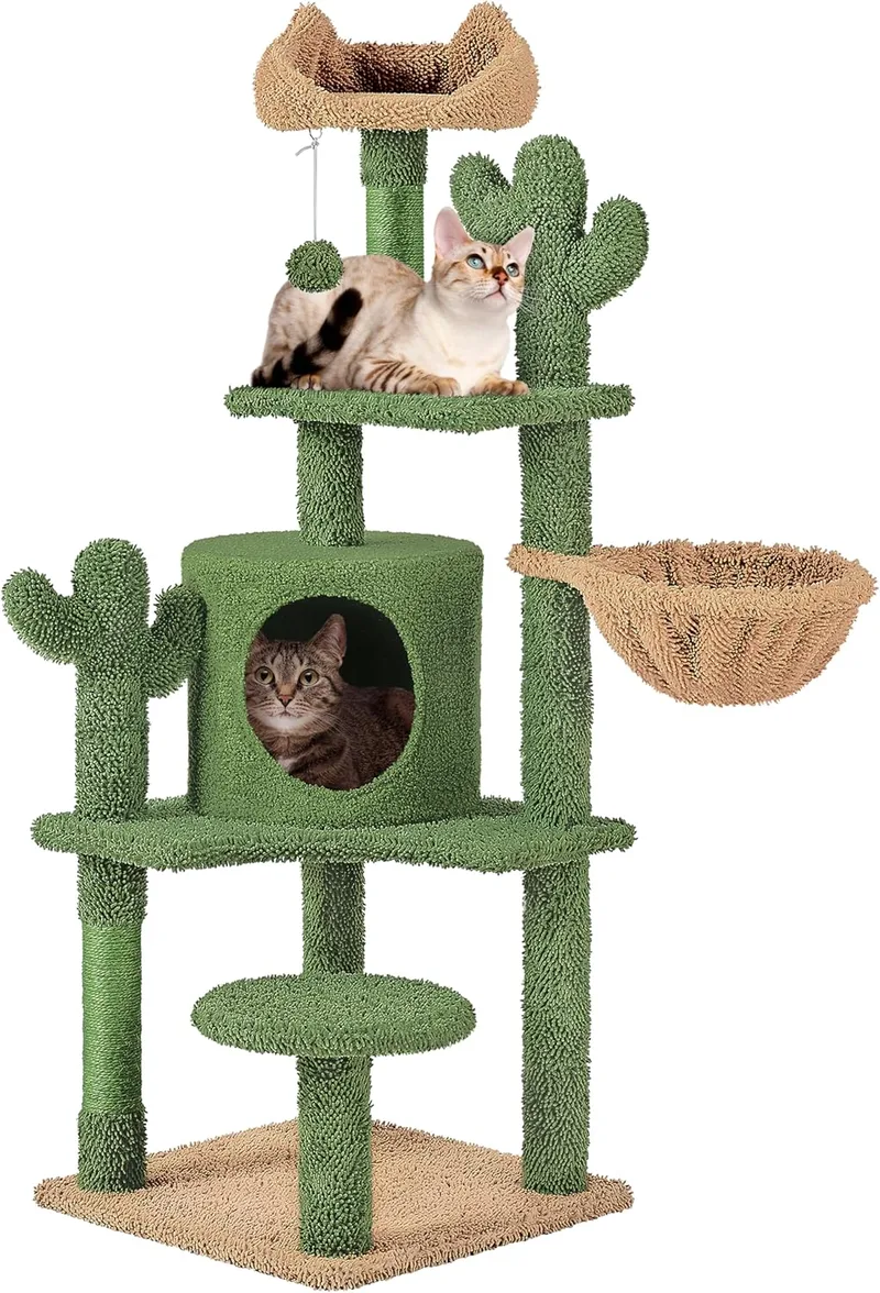 Yaheetech ▫️ Árvore de Arranhar para Gatos com Plataforma e Torre de Sisal para 2-3 Gatos de Tamanho Médio - Espaço de Brincadeiras e Atividades para Animais de Estimação - 135 cm - Verde e Castanho