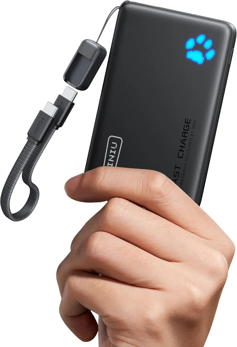 INIU ▫️ Power Bank, Pequeno, 45 W, Carregamento Rápido, 10 000 mAh, Bateria Externa com Cabo USB-C Removível, Adequado para Utilização em Aviões, Essencial para Viagens, Bateria Portátil para iPhone 17, 16 Pro, Samsung S22, Xiaomi, etc.