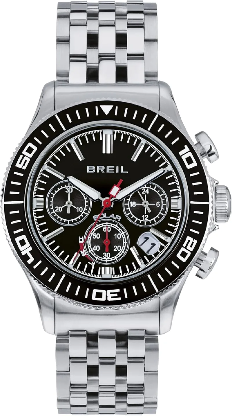 Breil ▫️ Manta Manta 1970 Mono-Colour Black Solar Chrono Movement and Silver Plated Steel Bracelet Watch TW2009