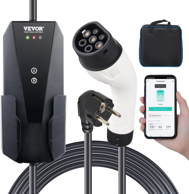 VEVOR ▫️ Carregador portátil para veículos elétricos Tipo 2 Carregador para automóvel elétrico 16 A 3,7 kW com cabo CEE 7 de 8,6 m e7, estação de carregamento IEC62196, à prova de água IP66, com bolsa de armazenamento, gancho e cabo de carregamento