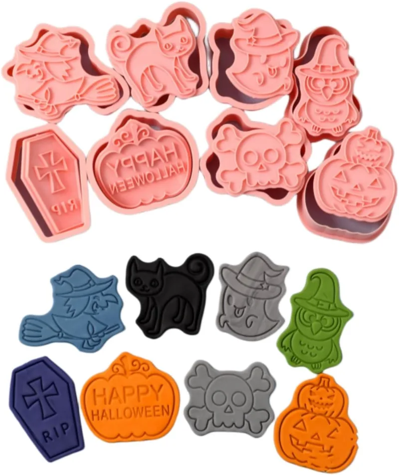 Yealoo ▫️ Conjunto de 8 formas para bolachas de Halloween, forma 3D em plástico.